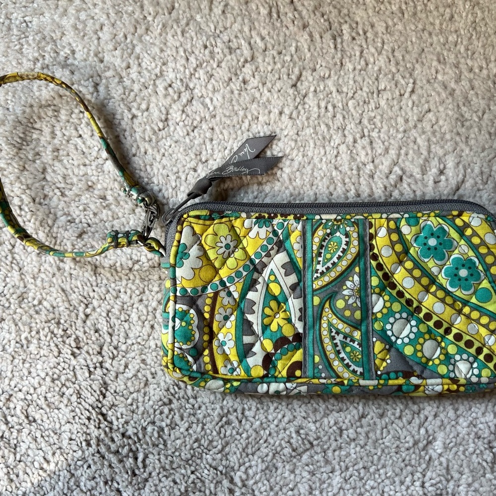 Vera Bradley Green and Yellow Paisley Wristlet